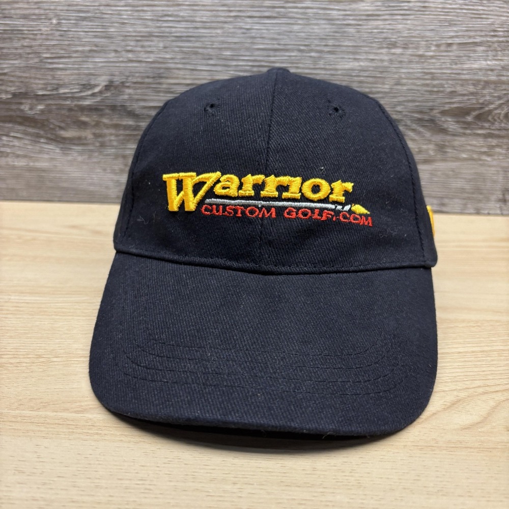Warrior Custom Golf Hat Cap Strap Back Black Embroidered Logo Mens Golf
